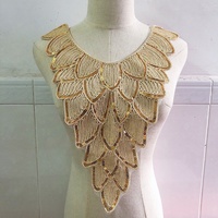 Applique de Dentelle Ethnique Style Africain à Paillettes avec Broderie Or pour Encolure LT2457A