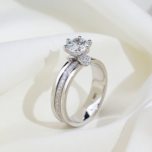 Bague de fiançailles Messi Jewelry MSR-2085 en or blanc 18 carats, forme ronde, diamant de laboratoire, bague tendance - Product Image 3