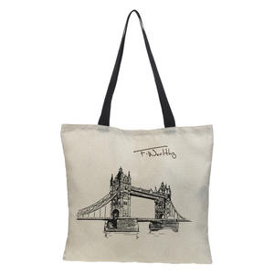 Dames sacs à provisions avec Logos <span class=keywords><strong>Paris</strong></span> Style tour imprime sac fourre-tout Shopping lin tissu beaux sacs à provisions réutilisables - Product Image 2