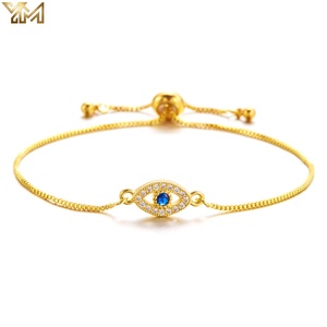 Tobillera YM chapada en oro de 18 quilates con ojo de Evii multicolor y esmalte, dije de ojo de Evii, joyería de playa al por mayor - Product Image 1