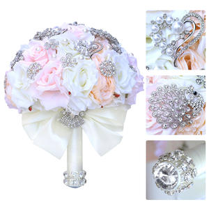 Bouquet de mariée romantique de mariage de luxe plein cristal <span class=keywords><strong>Diamante</strong></span> Vintage soie Rose perle décoration fleurs artificielles - Product Image 6