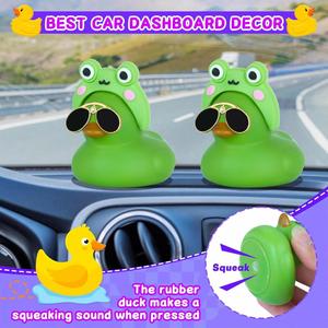 Accesorio para el Tablero del Auto, Sombrero de Rana con Gafas de Sol de Diamantes, Juguete de Goma para Aliviar el Estrés, para Bebés (Verde) - Product Image 4