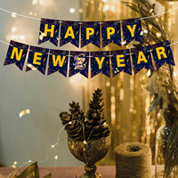 Guirlande de fanions en papier noir et or « Bonne Année » pour la fête du Nouvel An, décor de fond de scène, accessoires photo de vacances, vente en gros