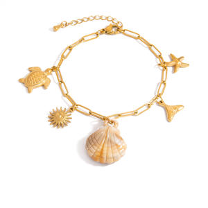 Fashion Charm <b>Bracelet</b> Women's Gold Plated <b>Shell</b> Starfish Ocean Style Jewelry Set 18K Gold Tone Summer Beach Accessory - Product Image 5
