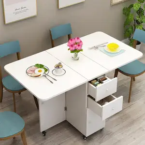 Moderno multifunzione in legno bianco tavolo da pranzo piedistallo tavolo da cucina pieghevole armadio con foglia a goccia e rotelle