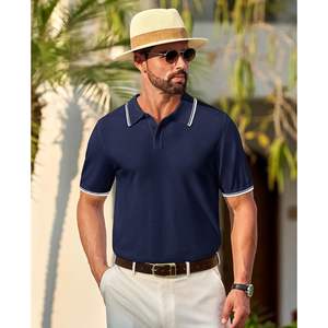 Cotrasen Tricot anti-rides pour homme pour polo T-shirt de golf extensible à boutons classiques avec manches courtes et col - Product Image 4