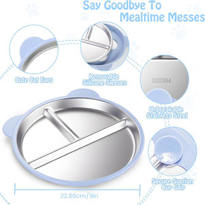 Assiettes pour tout-petits personnalisées avec dessins animés, 9 pouces, antidérapantes, divisées, avec manches en silicone amovibles, plateau alimentaire pour enfants - Product Image 3