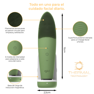Cepillo de limpieza facial eléctrico verde con niveles de potencia ajustables para limpieza profunda y exfoliación - Product Image 6