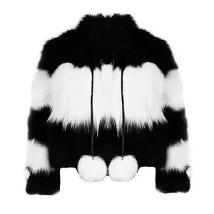 패션 자켓 겨울 착용 흑백 캐주얼 정통 여우 모피 여성 코트 여우 모피 재킷 여성용