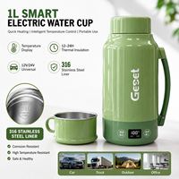 Tasse à eau électrique intelligente en acier inoxydable 1L à chauffage rapide avec affichage de la température et isolation thermique 12-24h pour voiture et extérieur