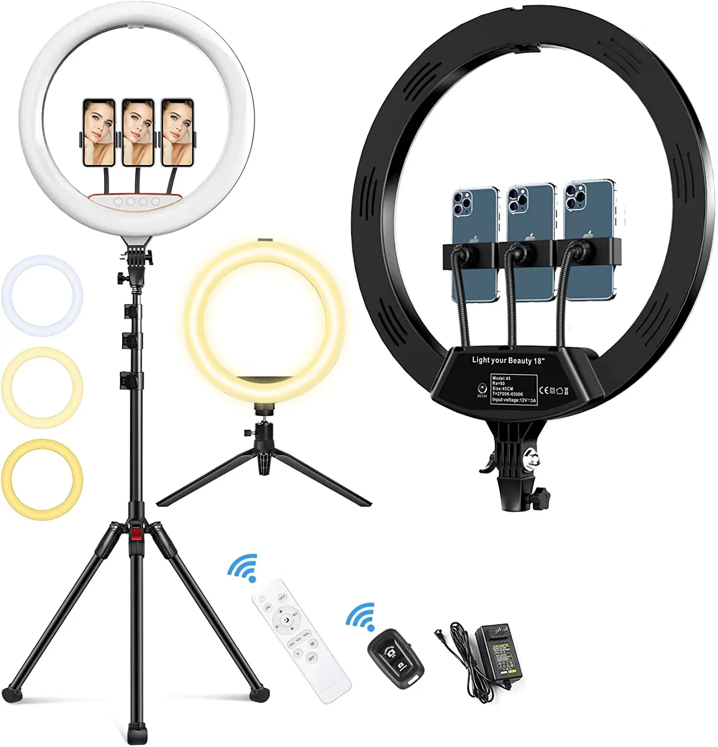 Anel Luz 18 Polegada Live Video Photographic Make Up Fill Lamp 3 Phone Holder 45 centímetros Círculo LED Selfie Ring Light