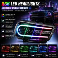 Assemblages de phares avant LED RGB complets JC Wholesale pour Dodge Charger 2011-2014, avec clignotants séquentiels.