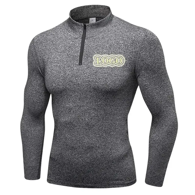 Cationic Men's 1/4 Zipper Tops Gym Running Tshirt Pullover Male Activewear T Shirt