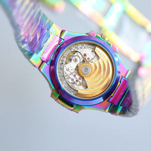 Montre de luxe élégante de qualité 5A avec finition laser irisée, entièrement sertie de diamants, cadran tendance et raffiné, personnalisable - Product Image 5