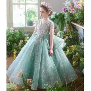 Sommer grün 3 bis 14 Satin Boutique Blume Mädchen Kleider Prinzessin Kinder Performance Kleidung tragen Kinder Abend Party Kleid - Product Image 3
