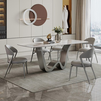 Ensemble de table à manger en pierre frittée moderne, meubles de salle à manger, base en métal doré, table à dîner pour 4, 6 ou 8 personnes, table à manger familiale