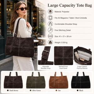 Women's <b>Patchwork</b> Polka Dot Tote <b>Bag</b> Large Capacity Vintage Polyester Zipper Closure Water Resistant Portable Shoulder Handbag - Product Image 1
