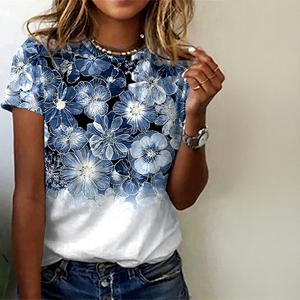 Camiseta de Verano Nueva para Mujer, <span class=keywords><strong>Talla</strong></span> <span class=keywords><strong>Grande</strong></span>, de Algodón, Informal, Cuello Redondo, Transpirable, de Manga Corta, para Uso en Exteriores - Product Image 1