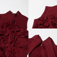 Robe longue romantique rose à appliques florales pour femme, col montant, sans manches, dos nœud, idéale pour soirée, bal de promo, fête de remise de diplôme, vente en gros