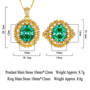 Ensemble de bijoux en laiton plaqué or 18 carats avec pierres vertes Paraiba, coupe nid d'oiseau ovale 10x12mm, style rétro opulence - Product Image 3