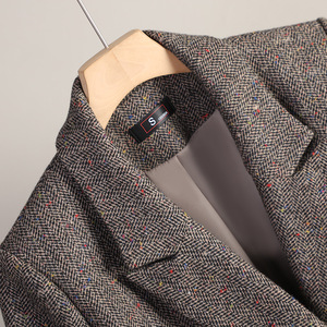 Women's Woolen Blazer Grey Dark Brown Double Breasted Anti-Wrinkle Pocket Design Autumn Winter Casual Commute Style - Product Image 4