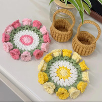 Juego de Posavasos de Flores de Ganchillo, Posavasos de Algodón con Diseño Floral 3D, Decoración Boho para Mesa de Café
