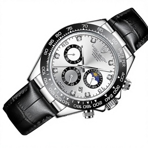 Montre à quartz pour hommes, boîtier en acier inoxydable, chronographe, verre analogique, cristal, résistant à l'eau 3 bars, bracelet en acier inoxydable, bande de 22 cm - Product Image 4