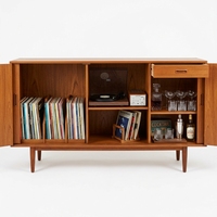 Credenza Danese in Teak Stile Mid-Century, Buffet da Pranzo con Gambe in Legno Massello e Ante Scorrevoli, Credenza da Cucina all'Ingrosso
