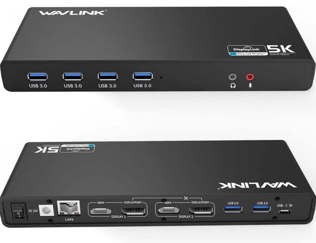 Universal Docking Station USB 3.0 Wavlink WL-UG69DK1 USB C 5K Laptop LAN 15 in 1 Ultra HD Multiple Display Dock