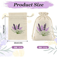 Pochette à cordon en toile de coton personnalisable à imprimé floral lavande, sac naturel pour emballage cadeau, shopping, extérieur