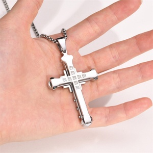 Fine Stainless Steel <b>Men</b> Pendant Jewelry <b>Necklace</b> Cz Zircon Cross Charm <b>Necklace</b> - Product Image 3
