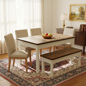 Juego de Comedor Tribesigns de 3 Piezas con 2 Bancos, Mesa de Estilo Rústico de 55 Pulgadas para 4-6 Personas, Comedor Compacto para Espacios Pequeños, <span class=keywords><strong>Color</strong></span> Marrón - Product Image 2
