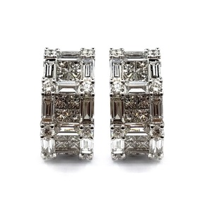 Boucles d'oreilles créoles de luxe plaquées or blanc 18 carats avec diamants baguette, serties à la main, effet illusion, tendance, pour femme, cadeau de mariage, fête - Product Image 1