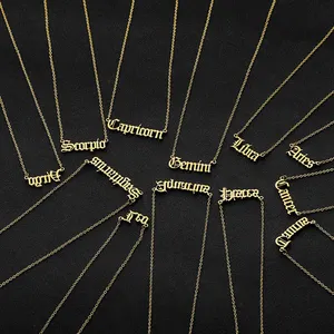 Low MOQ Hot Selling Popular High Quality 18K Gold Plated Zodiac Sign Name Pendant Necklace Jewelry For Women Girls