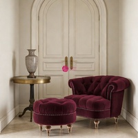 Fauteuil d'appoint de luxe Yicheng en velours bordeaux avec structure en bois massif, chaise de loisirs moderne pour la maison, le bureau et le magasin