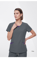 Ensembles d'uniformes médicaux d'été à séchage rapide et confortables pour infirmières, avec pantalon contrastant à col en V et cordon de serrage – Vente en gros