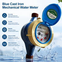 Compteur d'eau mécanique en fonte bleue pour usage résidentiel, jauge de débit froid avec couvercle de protection, équipement de mesure fileté pour applications utilitaires