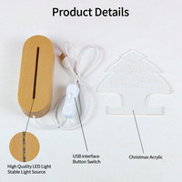 Lampe de nuit LED en acrylique en forme de sapin de Noël avec base en bois, lampe de table, lampe de décoration de bureau, cadeau de Noël pour enfants