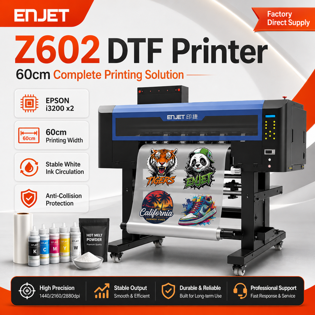 Complete Professional Wholesale ENJET Z602 DTF Printing Solution 60cm Printer Epson I3200 Heads PET Film Ink Powder Printing Set