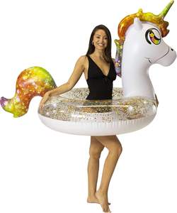 Flotteur gonflable PVC Licorne Pailletée MAKE WAVES 62x40x50 pouces pour adultes - Utilisation piscine et plage - Product Image 2