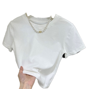 Top Corto de Verano para Mujer, Estilo Americano, Cintura Alta, 100% Algodón, Corte Ajustado, Manga Corta - Product Image 1