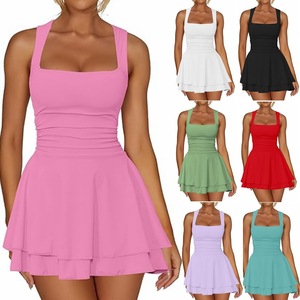 Abbigliamento Femminile Estivo 2026 per il Commercio Transfrontaliero Euro-Americano, Mini Abito a Vita Alta Senza Maniche con Scollo Quadrato e Orlo Plissettato - Product Image 1
