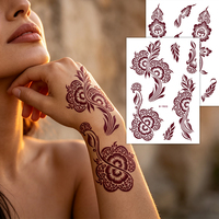 Stiker Tato Temporer Henna Mandala Mawar OEM Kustom Warna Maroon Brown Tahan Air untuk Grosir