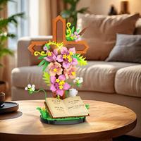 Set de Bloques de Construcción de Flores con Detalles Brillantes y Biblia Abierta, Material ABS, Juguete Decorativo para Construir Escenas