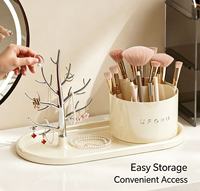 En stock : Organisateur rotatif pour pinceaux de maquillage, bijoux et cosmétiques, avec plateau, pour coiffeuse, bureau, salle de bain et espace de dressing