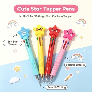 Bolígrafo de punta redonda multicolor con tapa de estrella y cuerpo de plástico transparente vibrante, ideal para la escuela, tareas y creaciones, con descuento por compra al por mayor. - Product Image 2