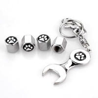Bouchons de valve de pneu en alliage de zinc argenté avec logo empreinte de patte mignon, anti-vol, anti-poussière pour jantes, avec clé à molette porte-clés