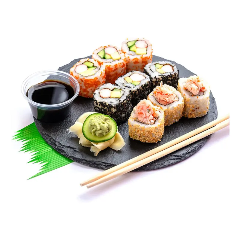 Various shapes Restaurant Cheap Price Natural Black Round Slate Dinner Sushi Stone Plates