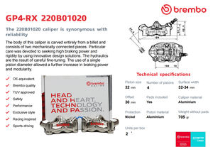 Étrier de frein de moto pour la course, GP4RX, nickelé, étrier radial à pas de 100 mm avec plaquettes de frein - Product Image 2