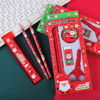 Fournisseurs promotion cadeaux bon marché beauté animation noël mignon rouge crayons en bois ensemble de papeterie avec gomme en caoutchouc pour enfants